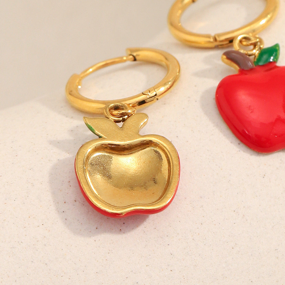 Orecchini da donna creativi in acciaio inossidabile a forma di frutta, placcati oro 18K e con smalto.