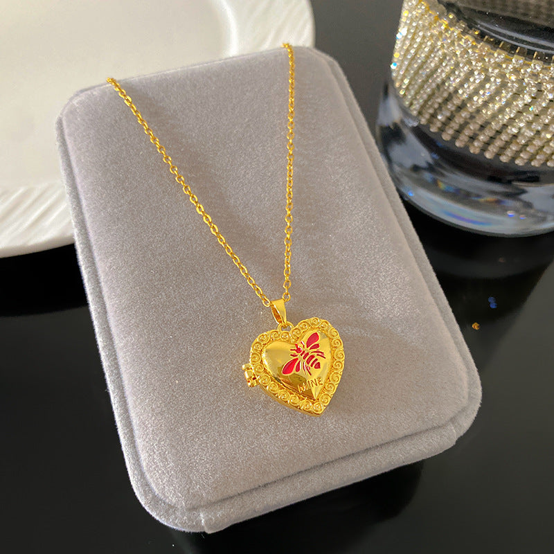 Vintage Enamel Drip Oil Oval Heart Brass Pendant Titanium Steel Necklace Cable Chain