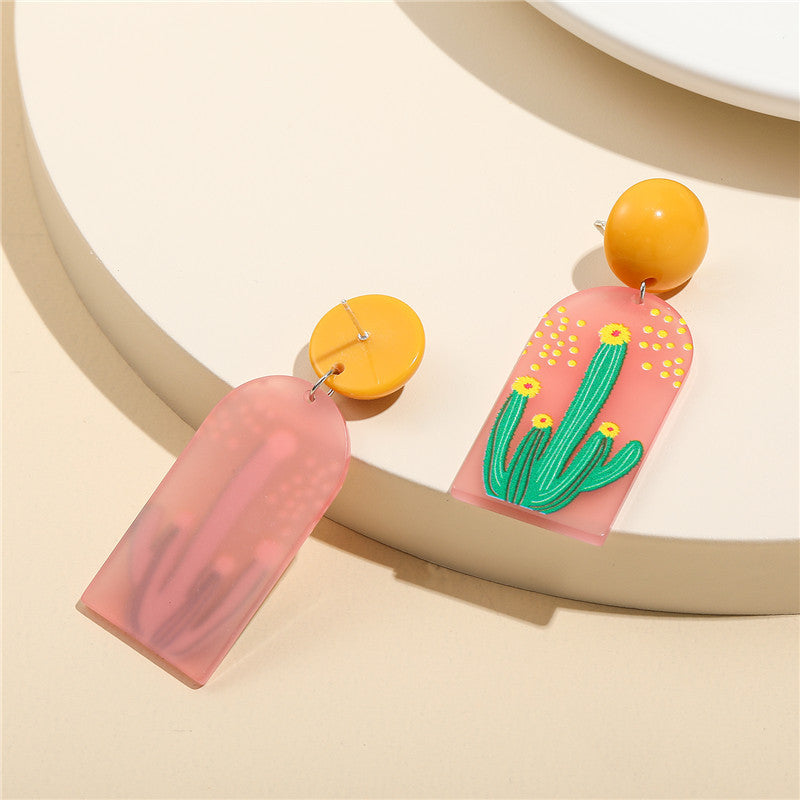 Aretes rústicos de acrílico con forma de cactus, con postes de plata de ley 925 para niños y adolescentes