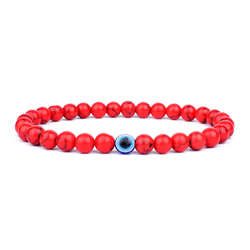 6mm Geometric Resin Beaded Stretch Bracelet Evil Eye