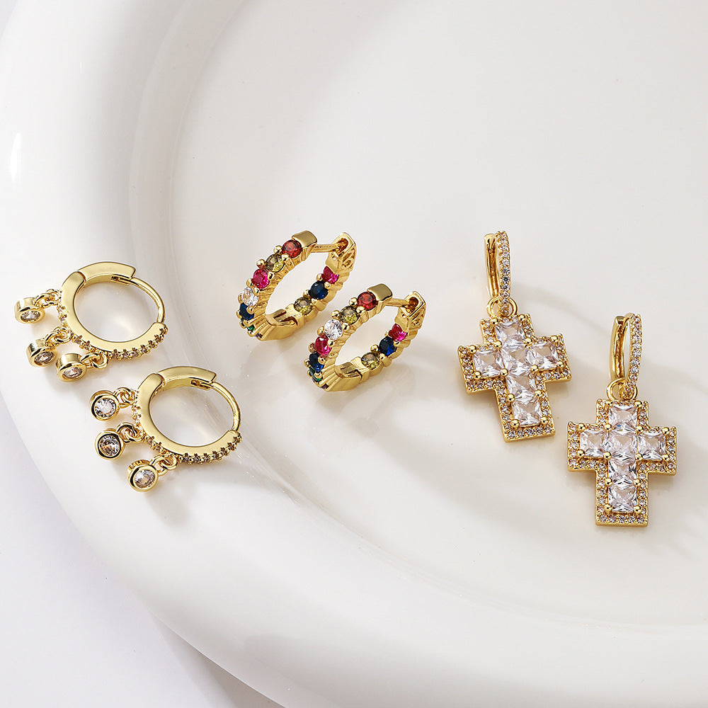 Fashion Irregular Geometric Cubic Zirconia Gold Plated Brass Earrings for Women