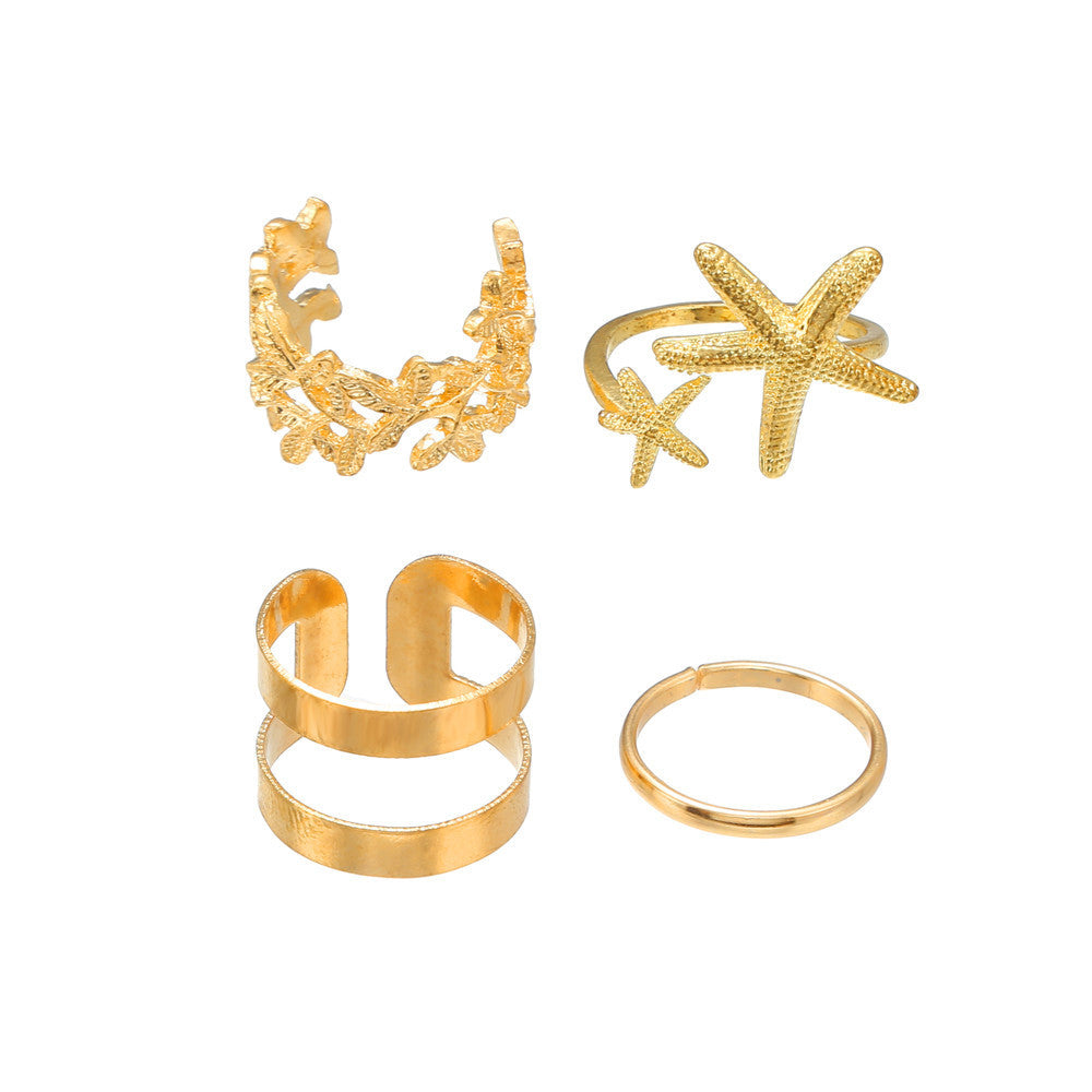 Minimalist Sweet Geometric Flower Starfish Alloy Plated Ring Set