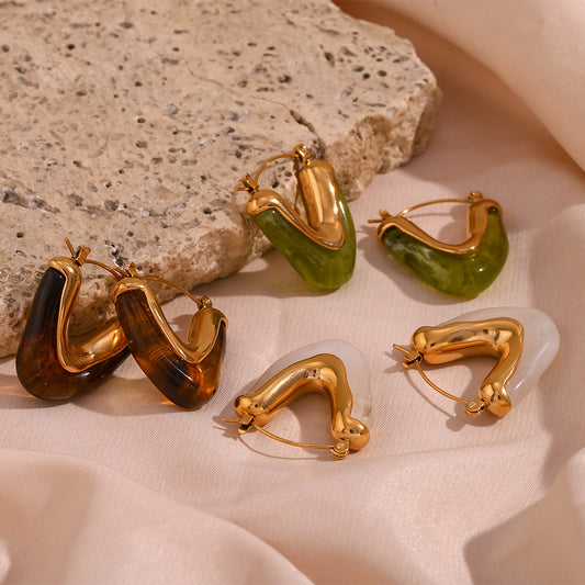 Orecchini da donna triangolari geometrici minimalisti in stile retrò francese in acciaio inossidabile con placcatura in oro 18 carati