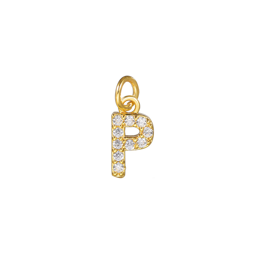 14K Gold Plated Brass Letter Pendant with Cubic Zirconia Charm Bar