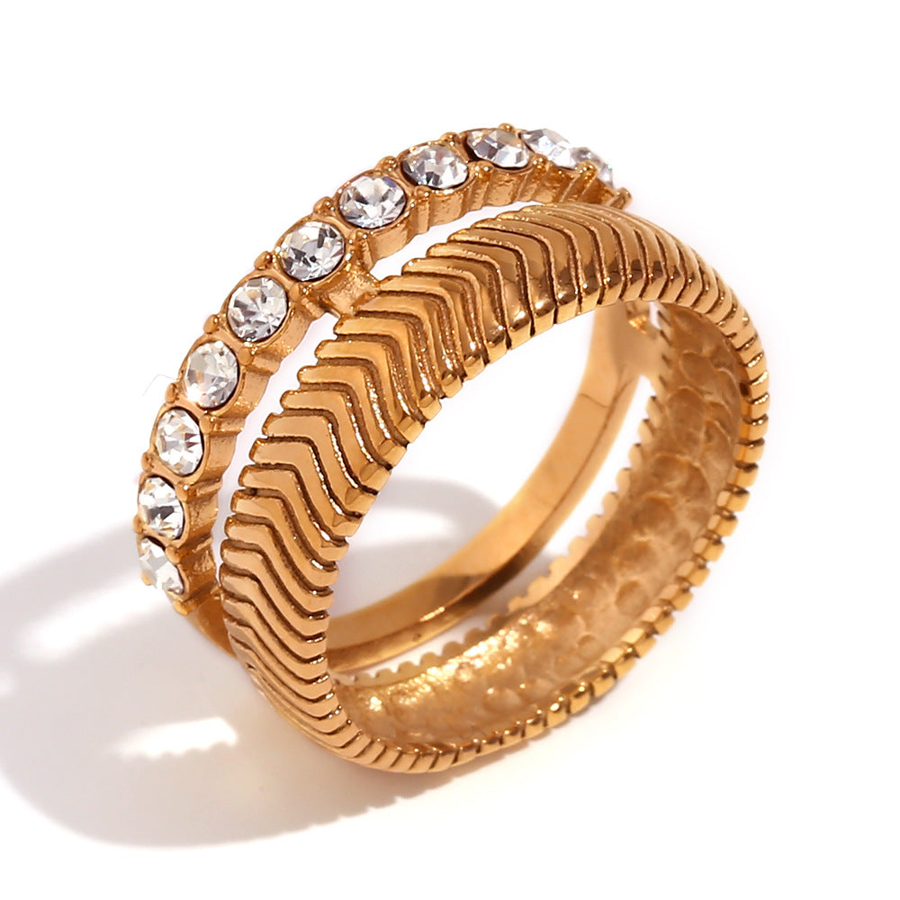 Minimalist Geometric Stainless Steel Plated 18K Gold Fishbone Texture Necklace Set with Ring and Earrings for Women