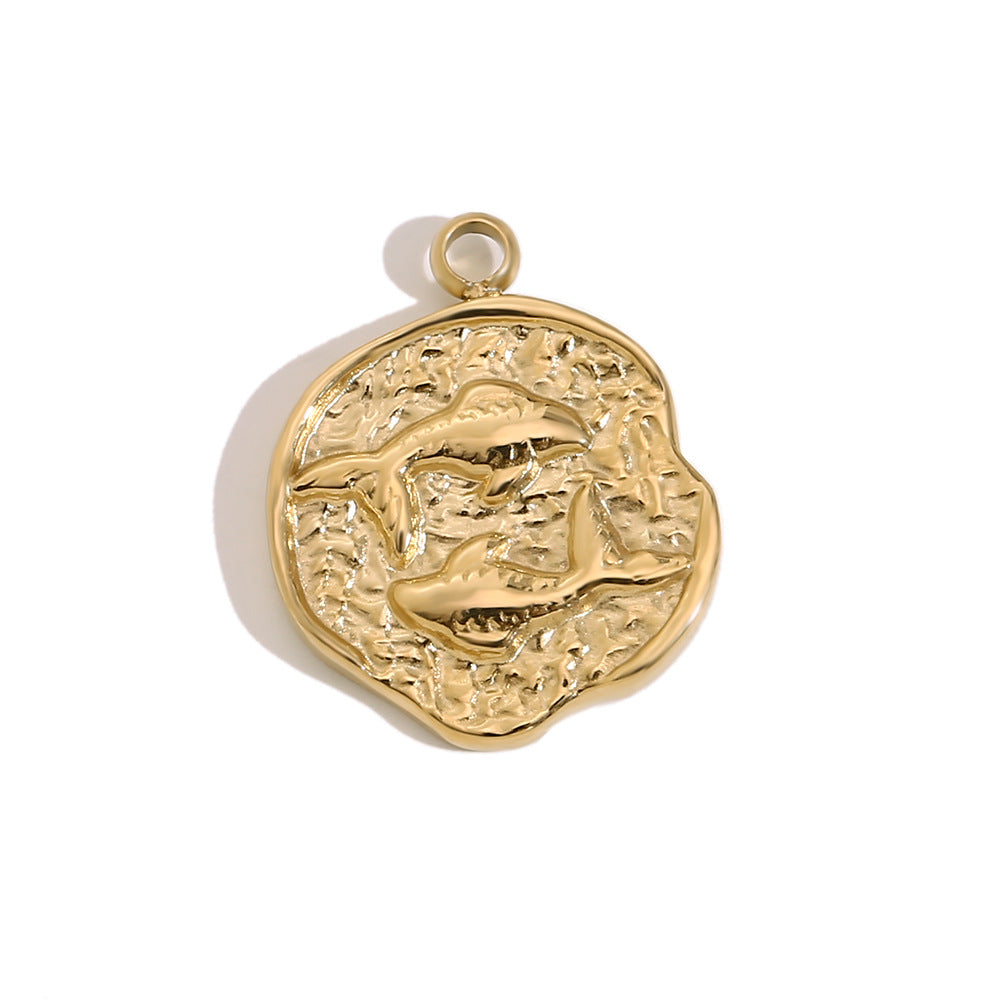 Vintage-Style Zodiac Pendant for Women Stainless Steel with 14K Gold Plating Heart-Shaped Constellation Design