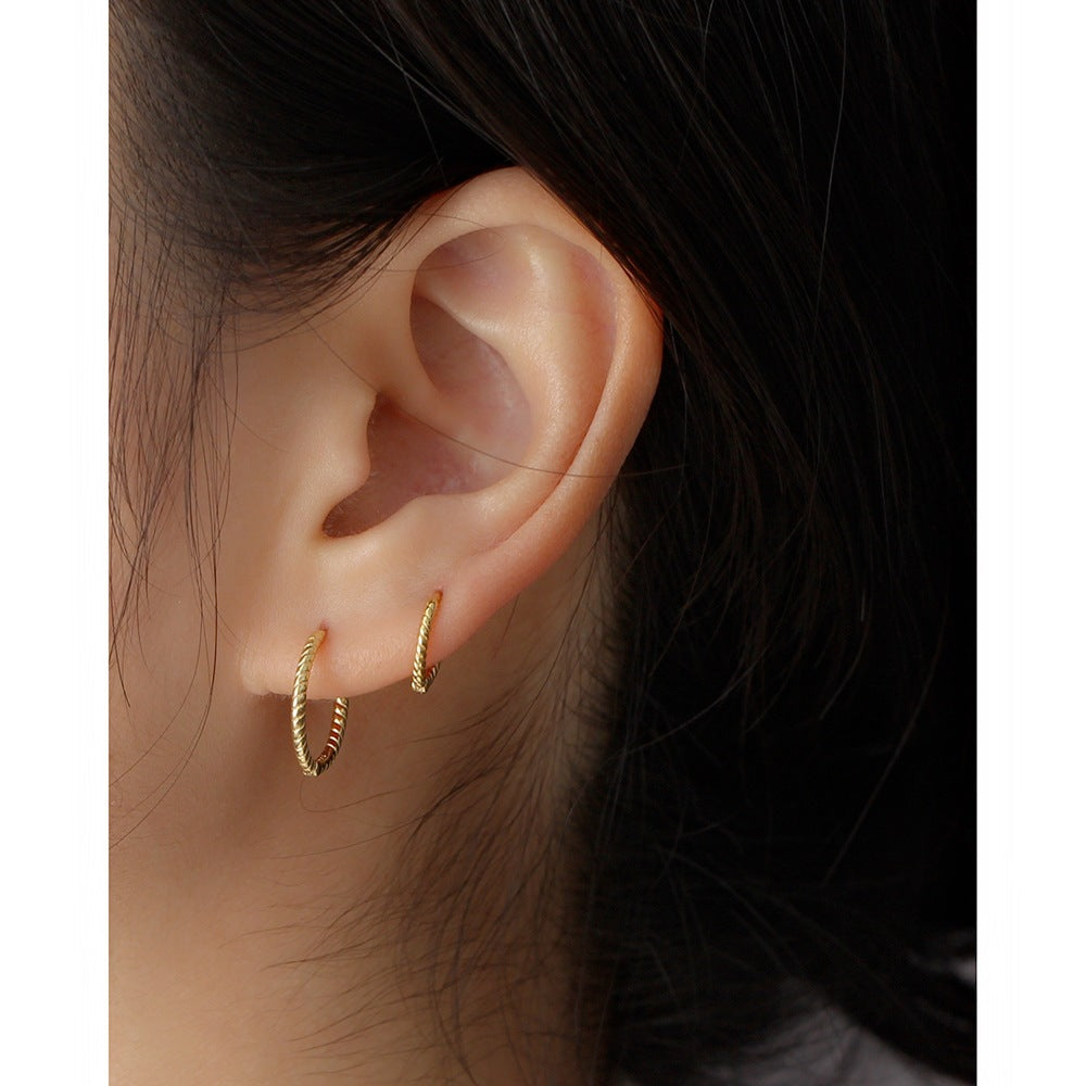 Minimalist 925 Sterling Silver Round Rope Hoop Earrings