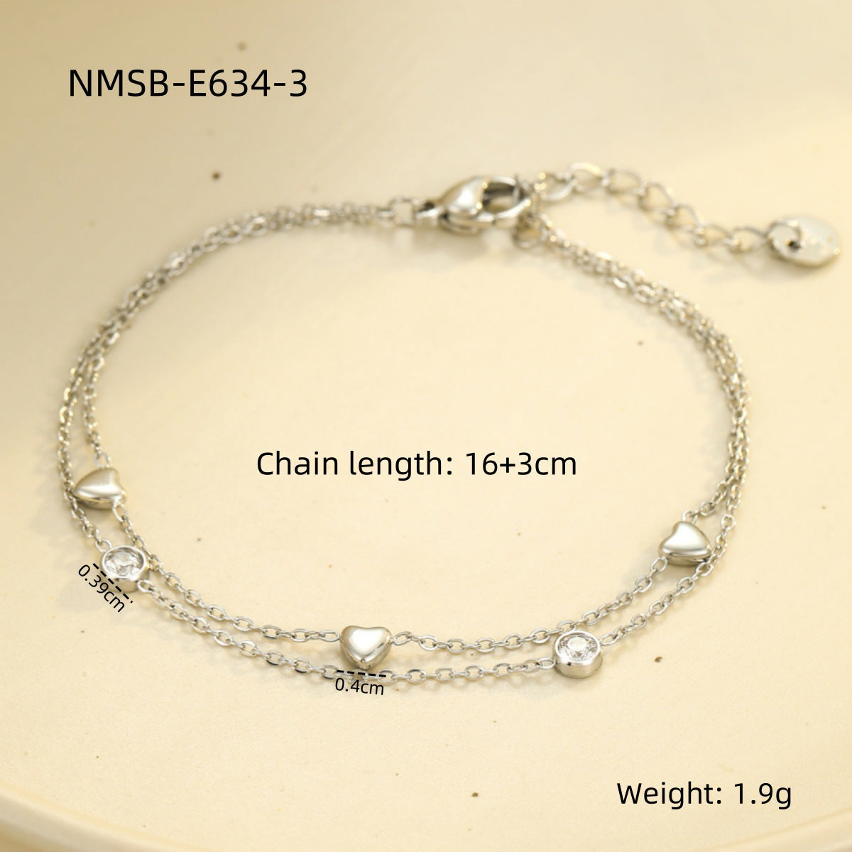 Elegant Heart-Shaped Stainless Steel Bracelet with Zircon Inlay for Women, Plated Finish, Fashionable Office Style
