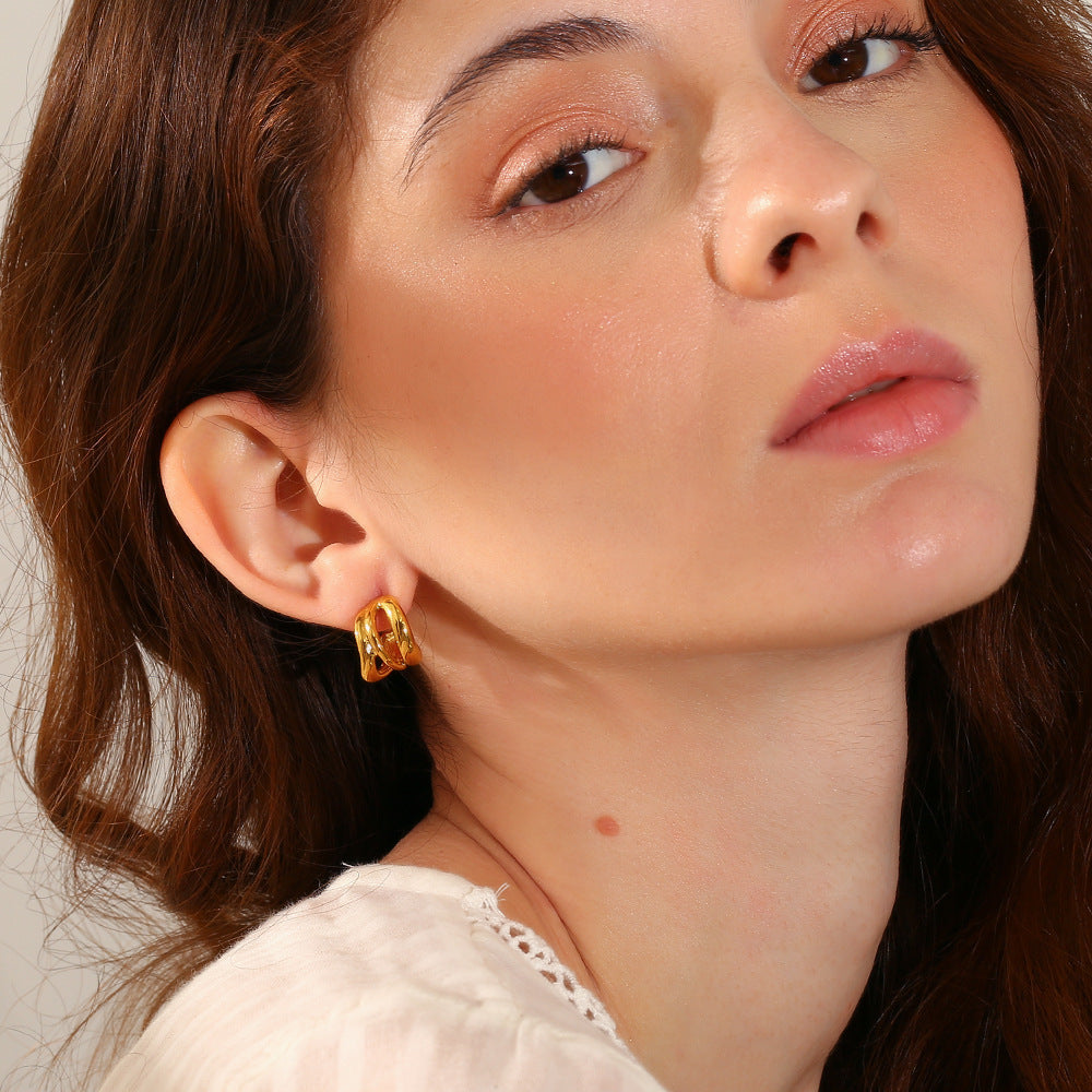 Minimalist Geometric Stainless Steel Earrings with 18K Gold Plating for Women
