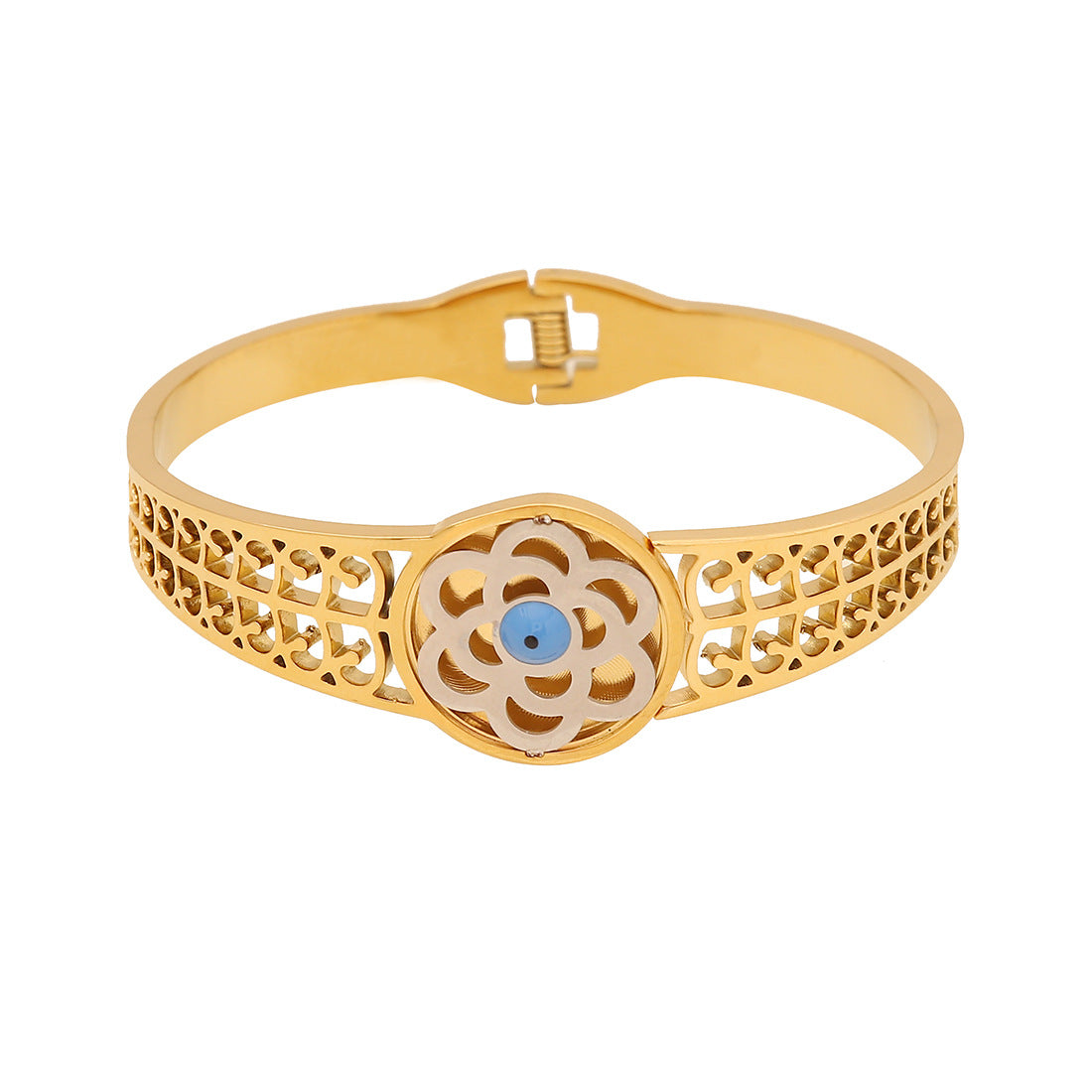 Bracciale rigido minimalista "Albero della Vita" con design floreale e ancora in acciaio inossidabile placcato oro