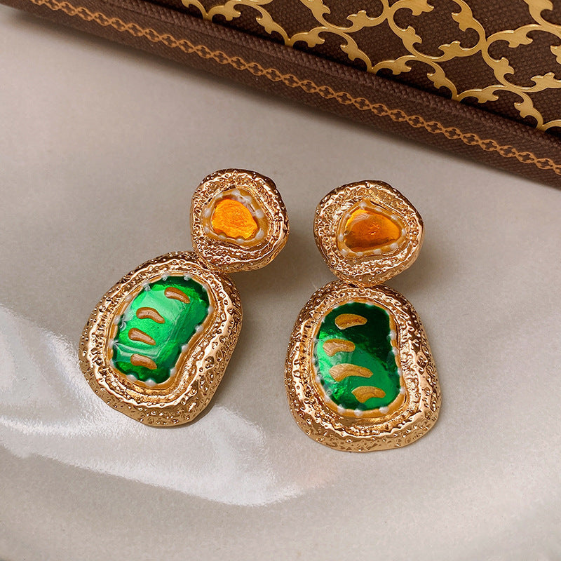 Vintage Geometric Alloy Earrings with Gold-Plated Finish and Stainless Steel Posts for Women