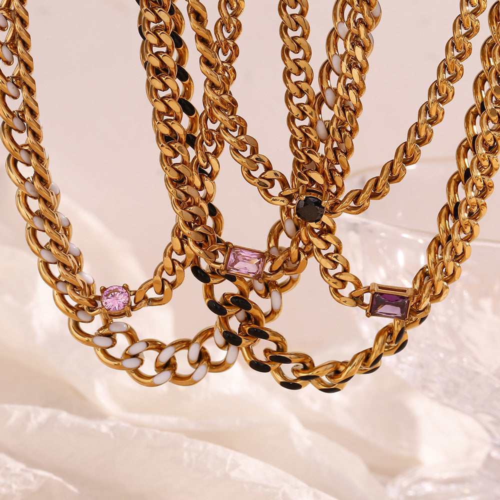 Collana pendente geometrica minimalista in acciaio inossidabile con placcatura in oro 18 carati su catena a maglia cubana