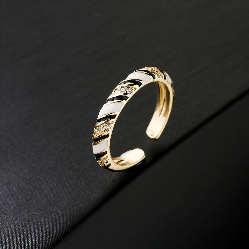 Geometric Micro-pave Cubic Zirconia Drip Oil Brass Ring for Women