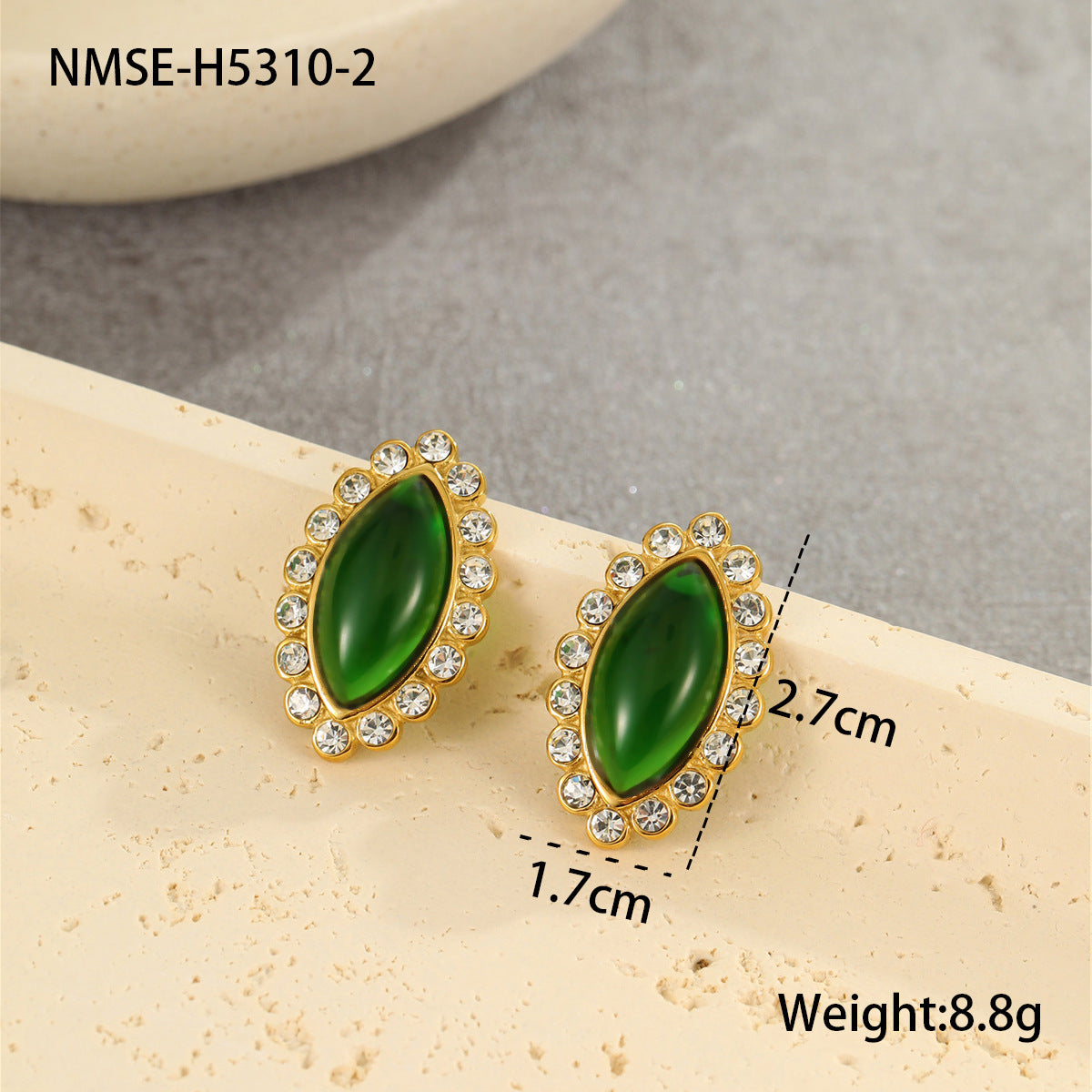 Vintage Geometric Stainless Steel Earrings with 18K Gold Plating and Agate-Inspired Design for Women