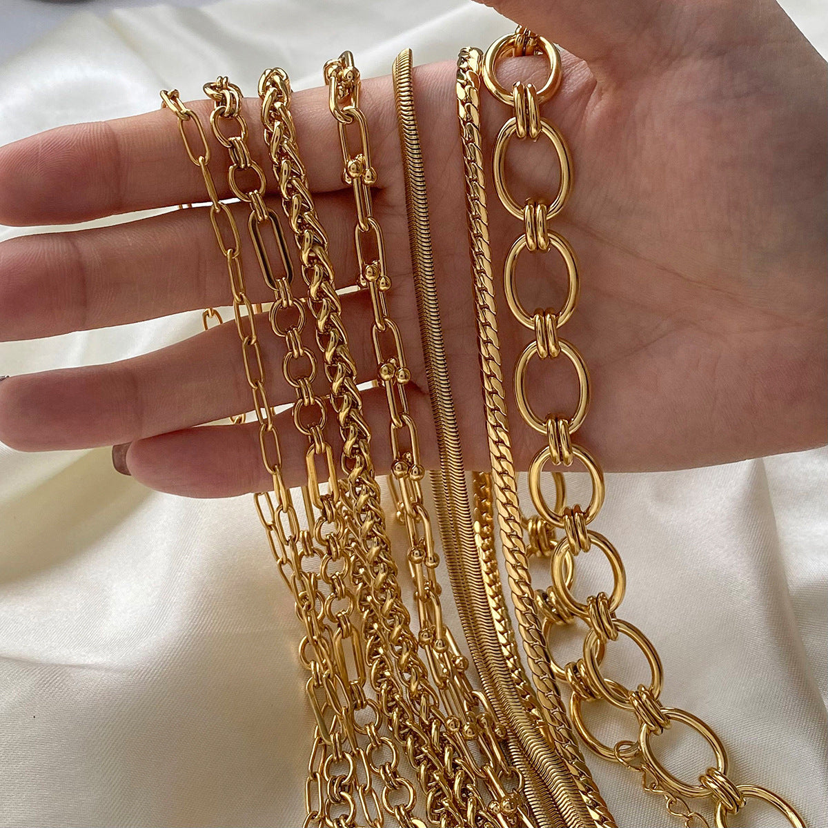 Gold Plated Geometric Stainless Steel Cuban Link Chain Necklace for Women