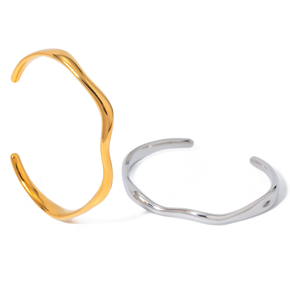 18K Gold Plated Stainless Steel Wavy Open Cuff Bracelet