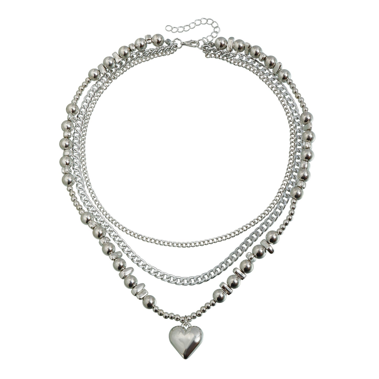 Minimalist Sweet Heart Geometric Alloy Plated Pendant Necklace for Women Layered CCB Beaded Choker