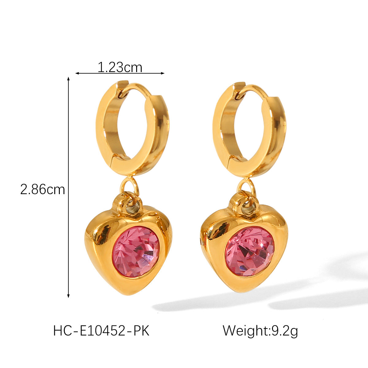 Luxury Minimalist Heart Shaped 18K Gold Plated Stainless Steel Earrings with Cubic Zirconia for Women