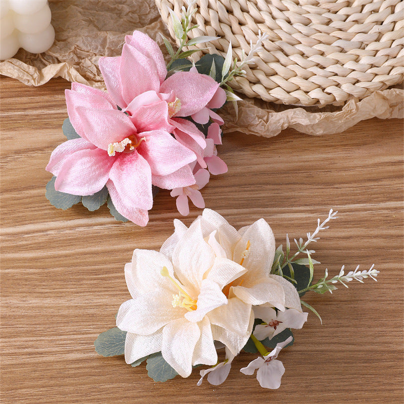 Natural Style Bowknot Duckbill Hair Clip for Children Made of Plastic Resin with Ruffled and Mesh Details for Vacation Photos Parties and Festivals