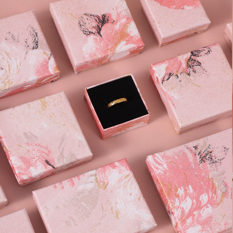 Caja de embalaje de joyería con diseño floral rosa irregular inspirada en el arte para pulseras, pendientes, anillos y collares, con varios tamaños.