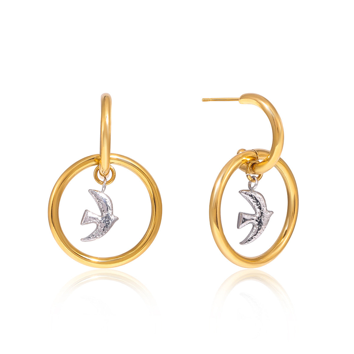 Stainless Steel Plated Dove Bird Hoop Earrings for Women