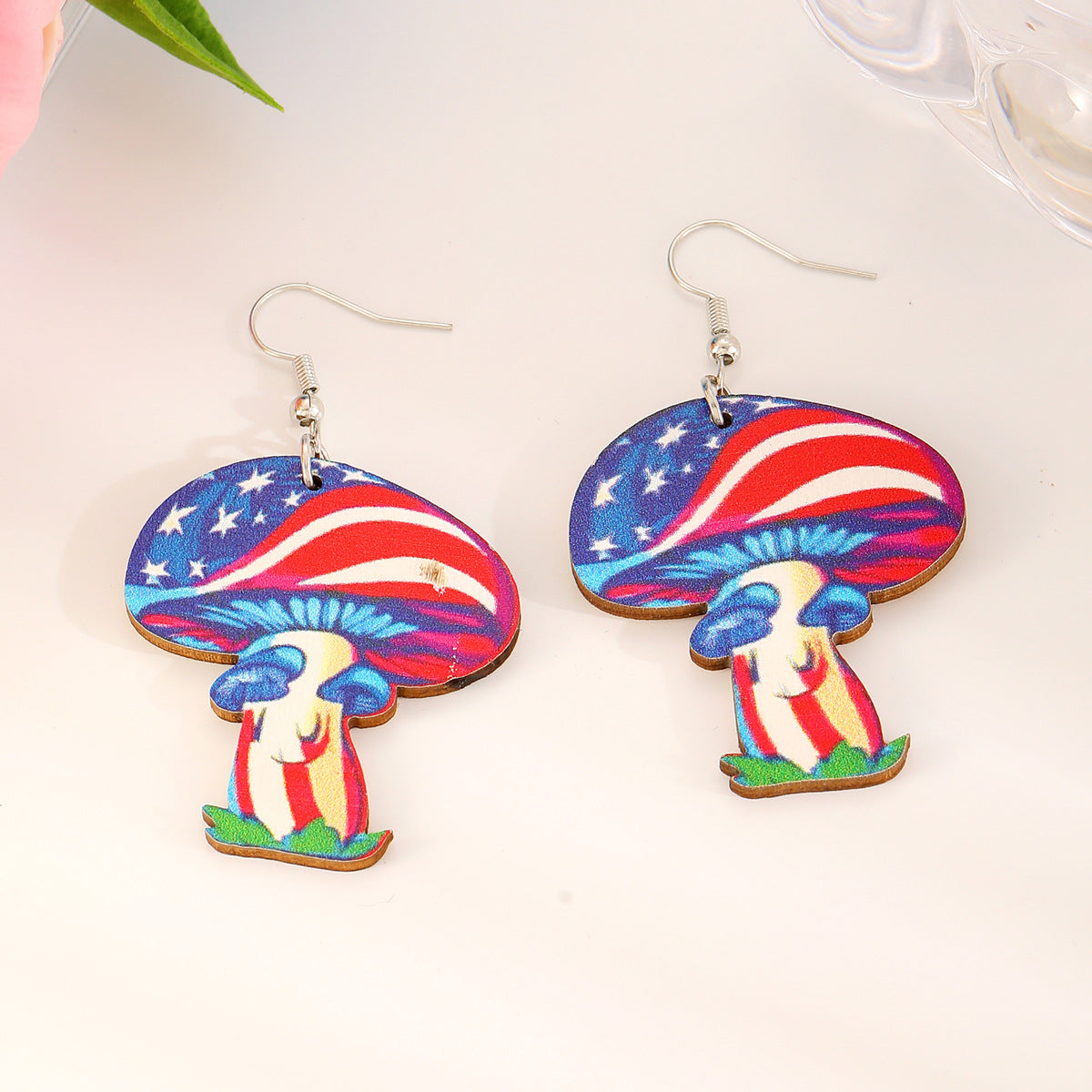 Pendientes de Madera Geométricos Minimalistas Estampados para Mujer