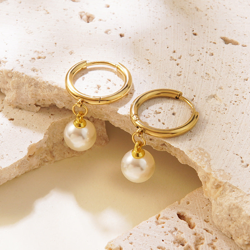 Elegante Set di Gioielli in Acciaio Inossidabile Placcato Oro 18K con Perle e Forme Geometriche da Donna