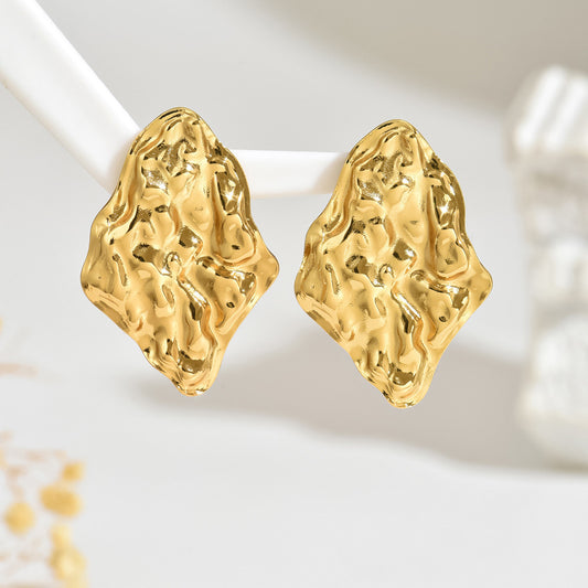 Vintage Elegant Irregular Pleated Geometric Stainless Steel Earrings