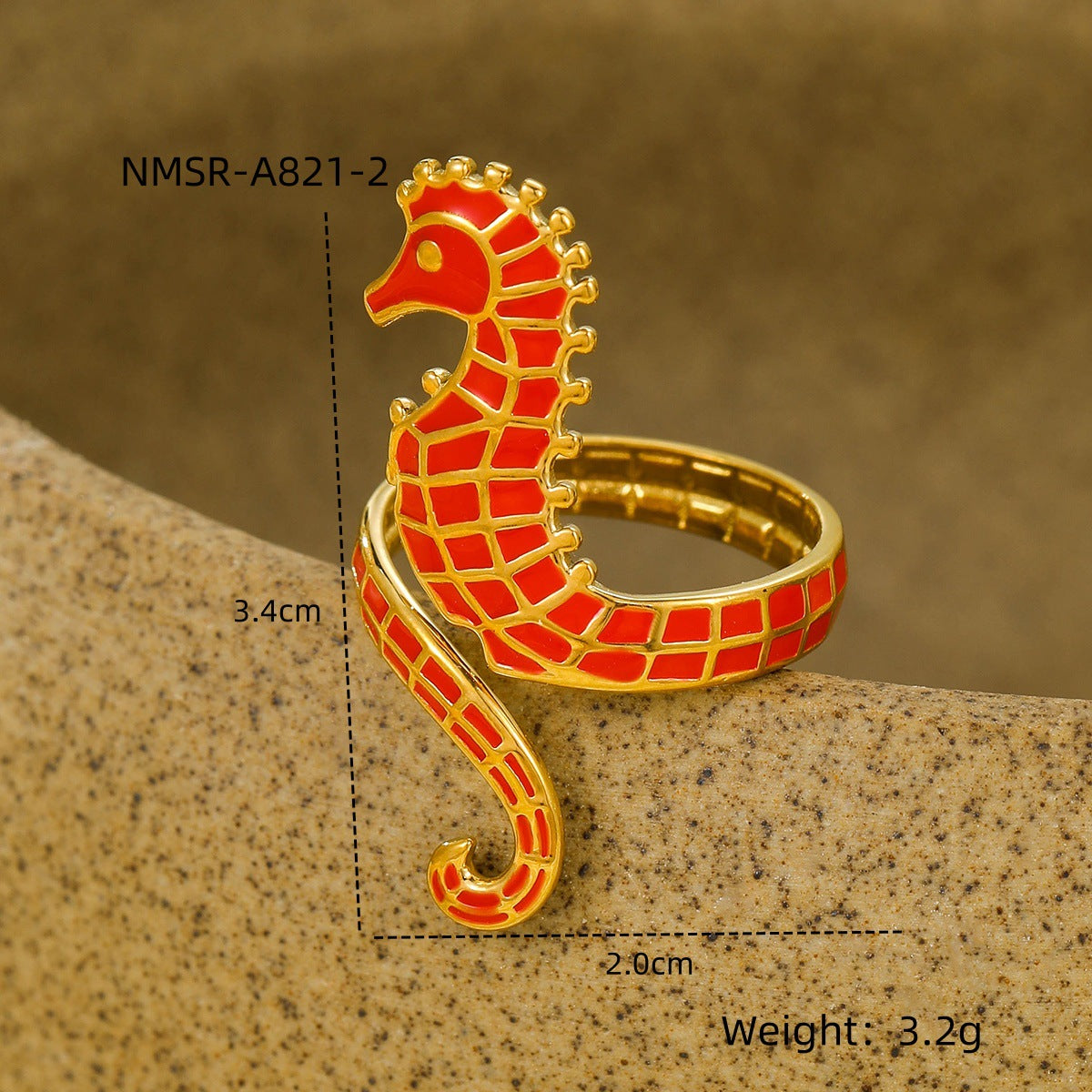 Anillo abierto con caballito de mar geométrico de moda, chapado en oro de 18 quilates, acero inoxidable, aceite goteado, joyería para mujer