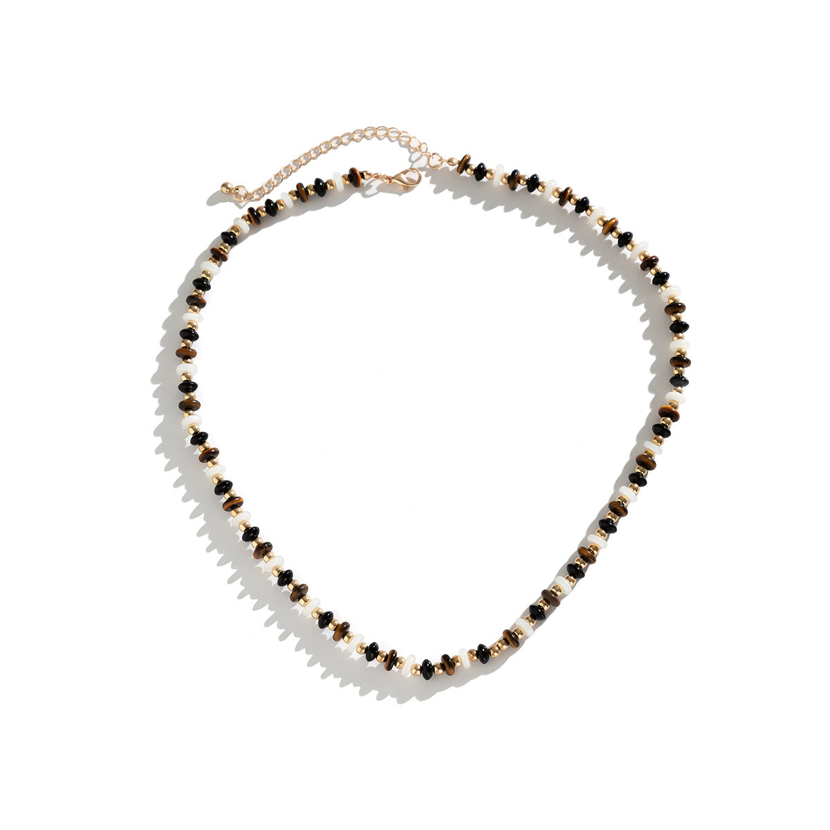 Collana Minimalista Geometrica da Donna in Perline di Vetro con Finitura Galvanizzata e Pendente in Pietre Preziose Miste