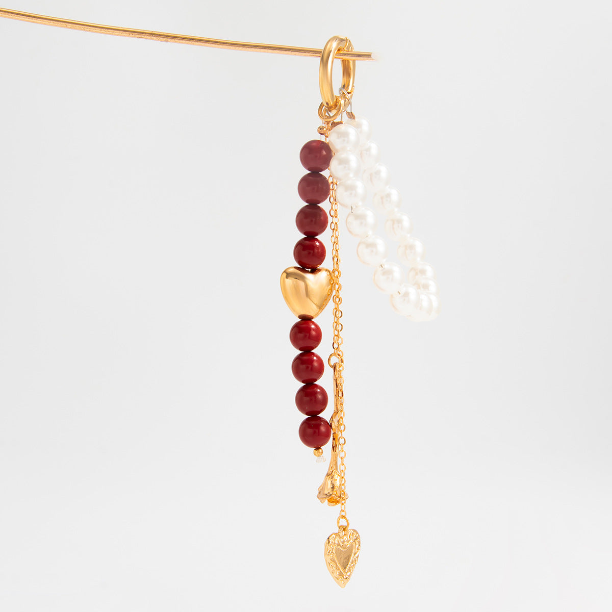 Fashionable Floral Heart Teardrop Faux Pearl Beaded Keychain Alloy Plated Bag Charm