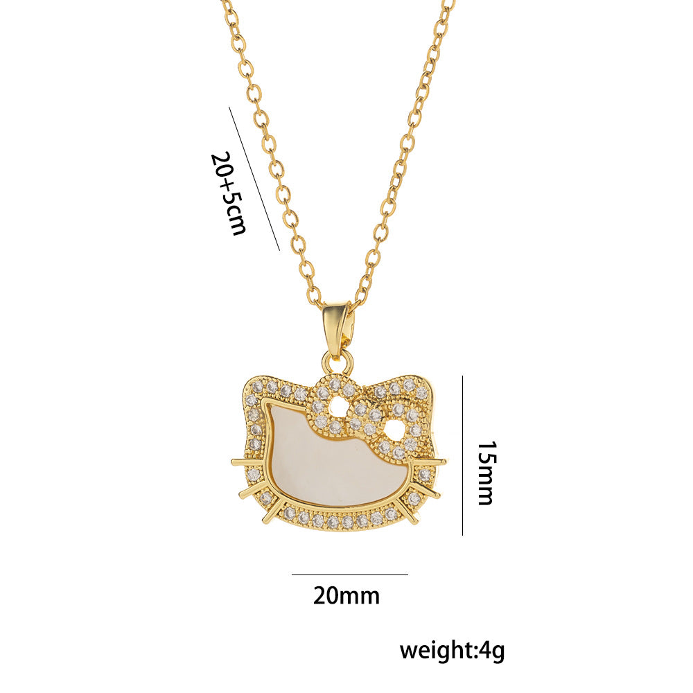 Collana minimalista con pendente a fiocco di gatto da donna in acciaio al titanio con intarsio di strass su catena a serpente