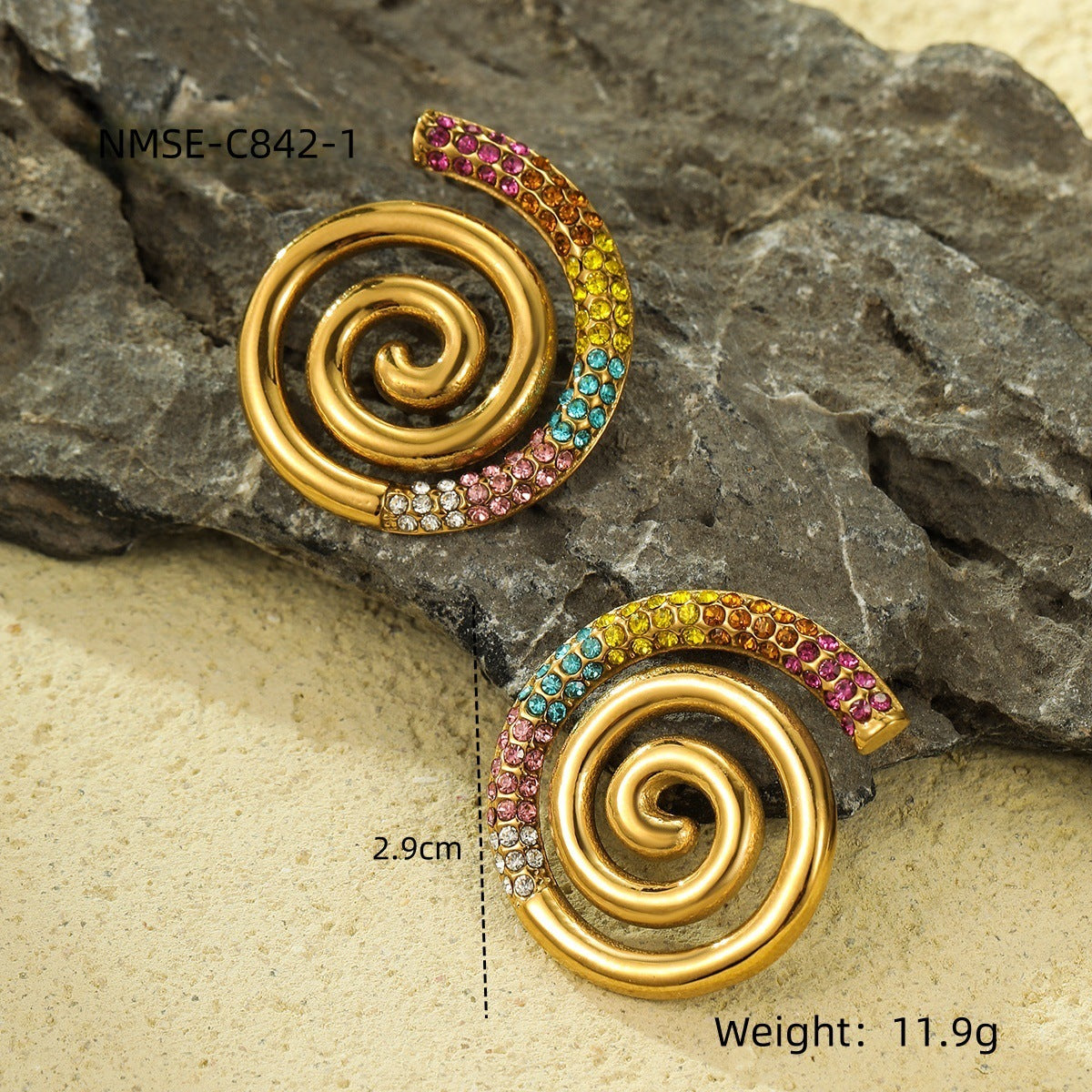 Orecchini Minimalisti a Spirale in Acciaio Inossidabile con Placcatura in Oro 18K e Intarsio di Zirconi