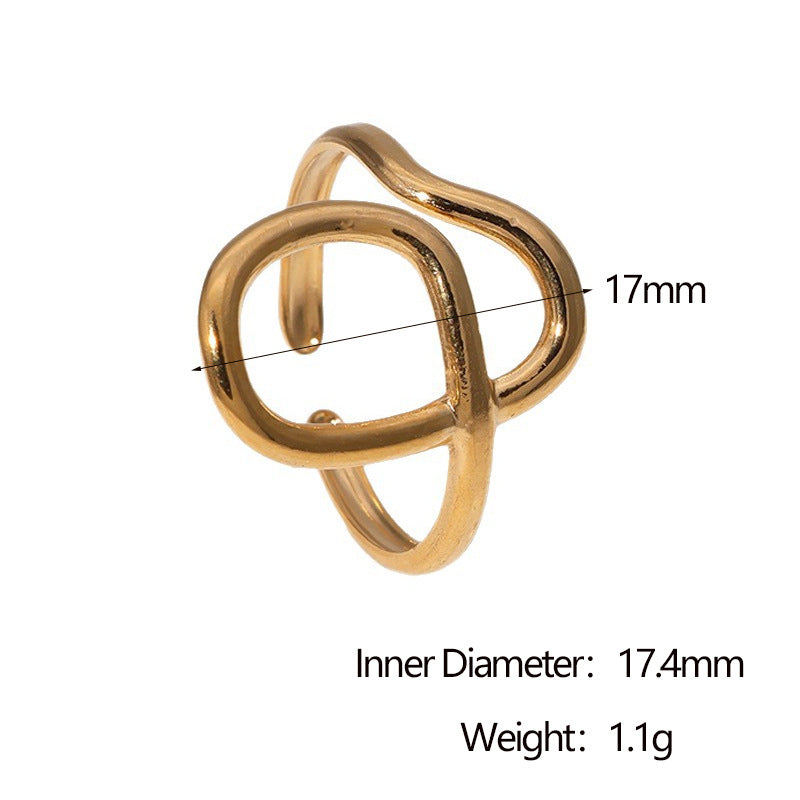 Anello aperto da donna in acciaio inossidabile geometrico minimalista con finitura placcata, anello regolabile di lusso leggero