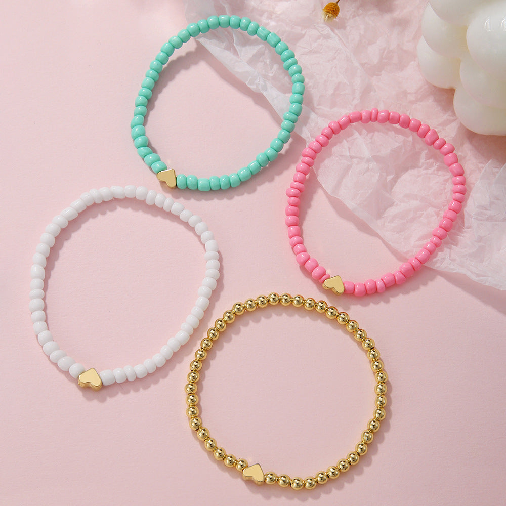 Bohemian Minimalist Sweet Heart Geometric Seed Bead Alloy Bracelet Set Handmade Women Jewelry