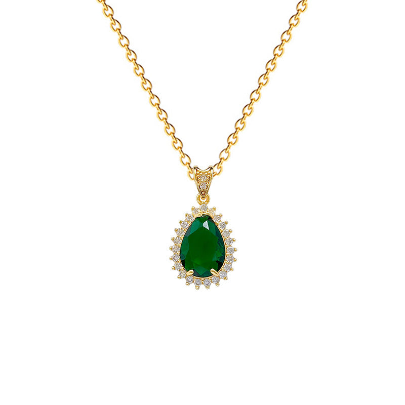 Collar de circonita con diseño vintage en forma de gota, pavé completo, para mujer, de acero inoxidable, cadena delicada para clavícula con diseño estrellado