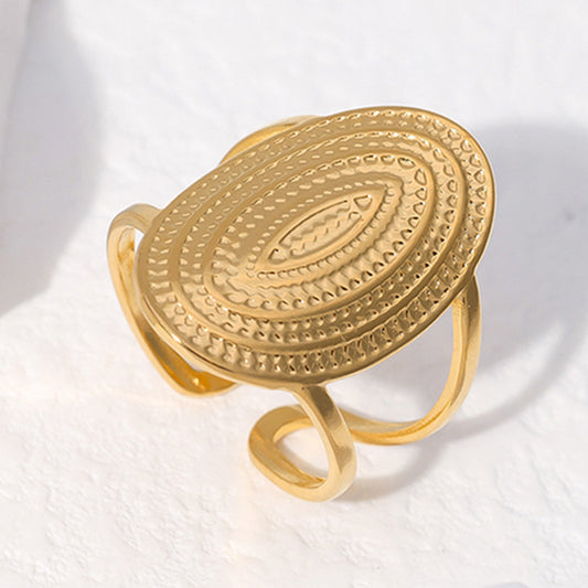 Anillo de banda ancha ajustable de acero titanio con diseño geométrico estilo punk para mujer, hipoalergénico y resistente a la decoloración