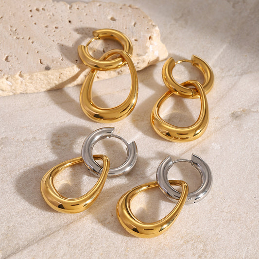Pendientes redondos geométricos minimalistas de acero inoxidable con acabado chapado para mujer