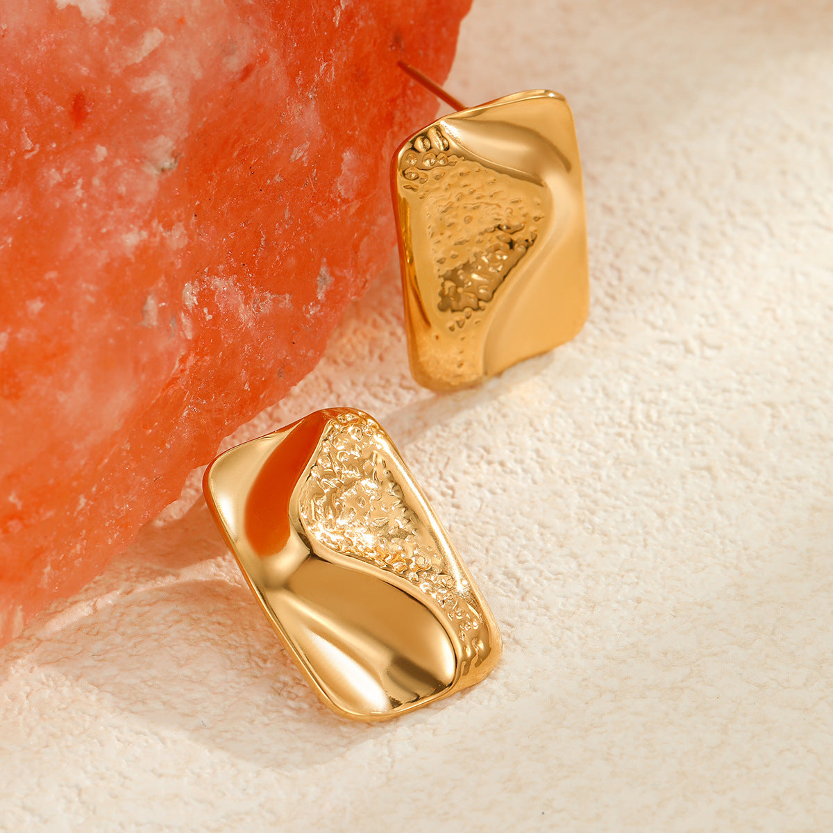 Pendientes cuadrados geométricos de acero inoxidable de estilo vintage francés para mujer con baño de oro de 18 quilates