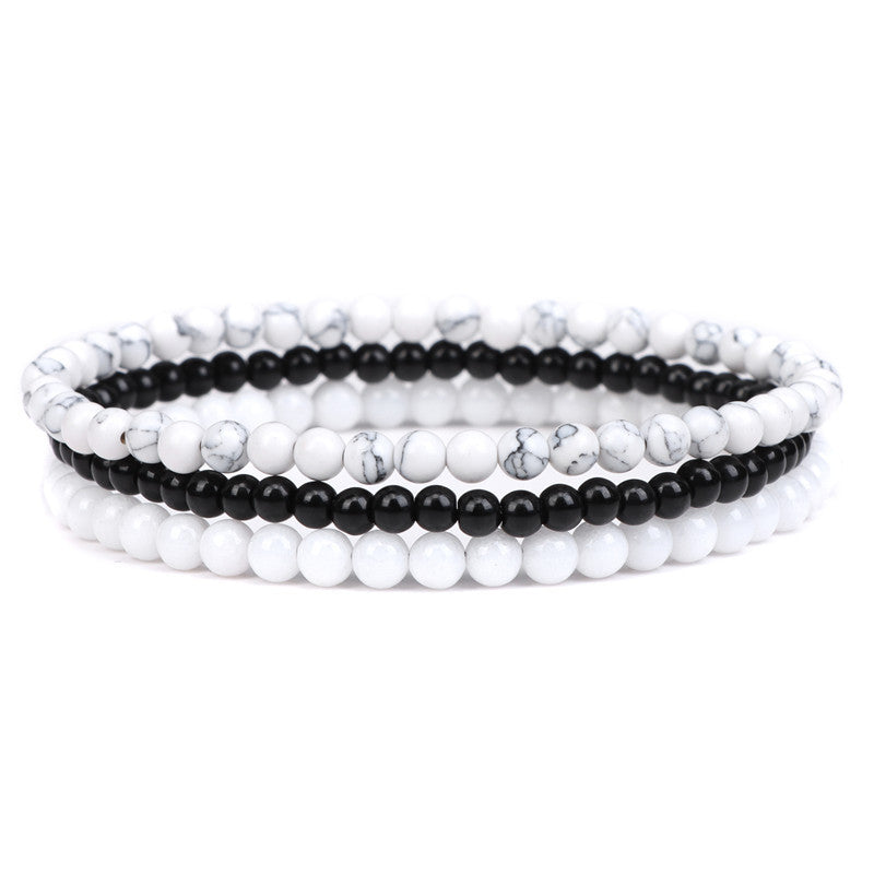 Vintage Minimalist Geometric Agate Beaded Bracelet Unisex Elastic Stretch Handmade Jewelry Set