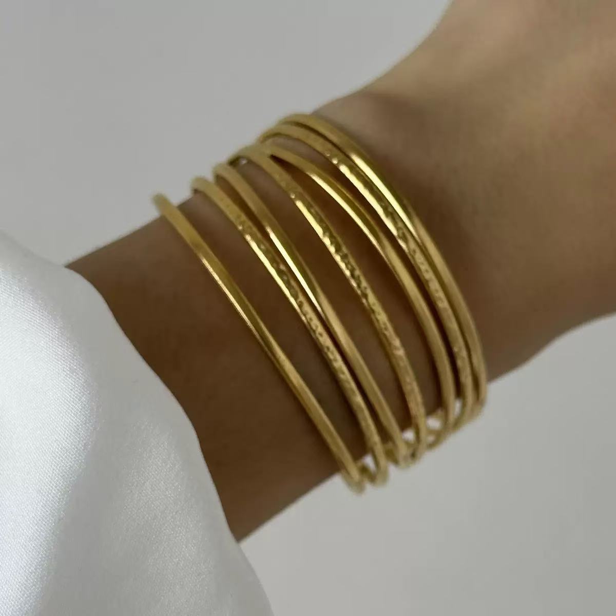 Fashion Geometric Textured Wave Pattern Plated Stainless Steel Wide Open Cuff Bracelet for Women