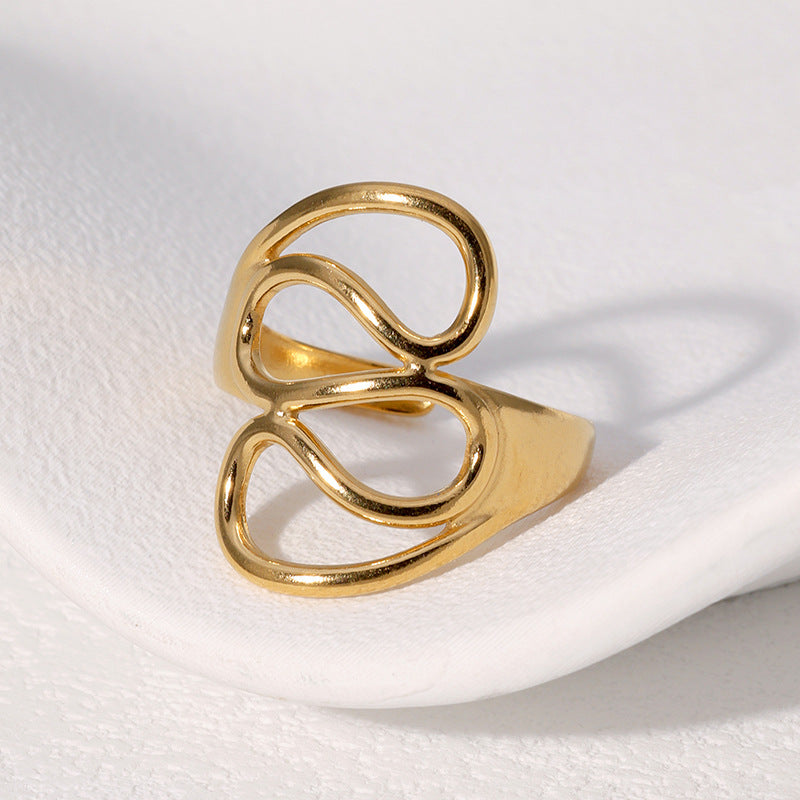 Minimalist Geometric Stainless Steel Ring with Plated Finish for Women, Hypoallergenic Adjustable Open Band