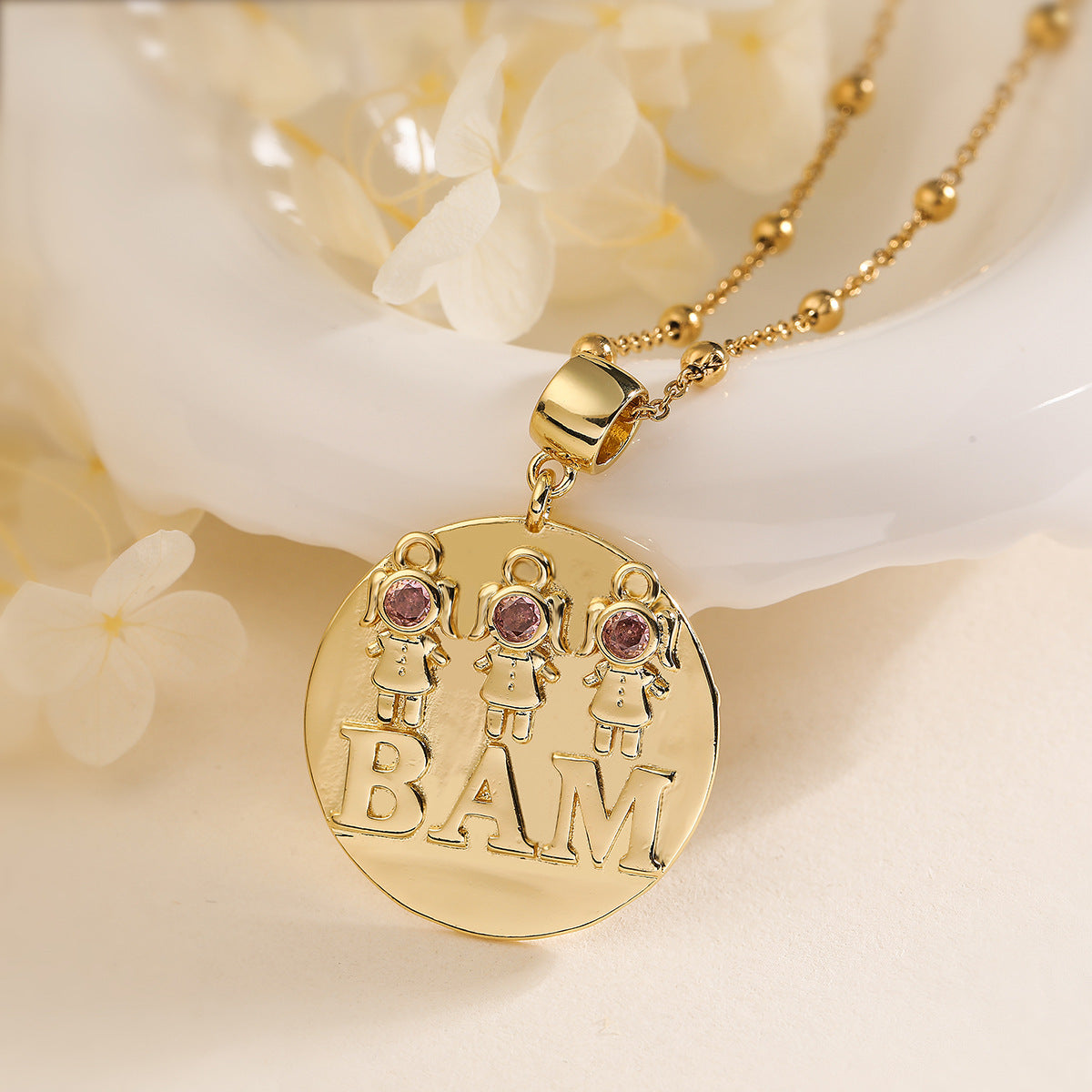 Minimalist Geometric Pendant Necklace for Unisex, Copper Base with 18K Gold Plating and Zircon Inlay
