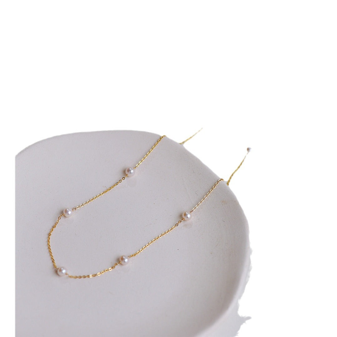 Minimalist Starry Sky Pearl Pendant Necklace for Women Titanium Steel Plated Clavicle Chain with Animal Shape Design