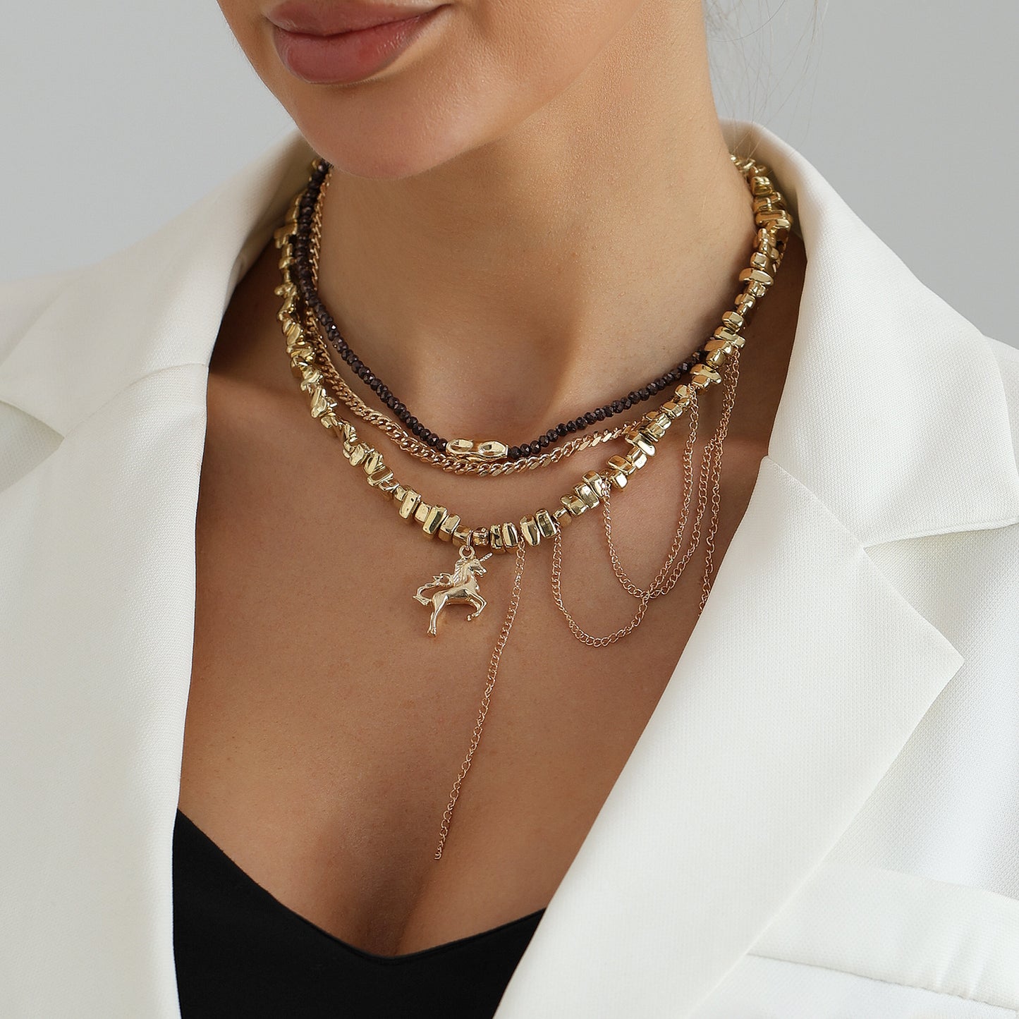 Vintage Multi-Layer Alloy Animal Pendant Necklace Set for Women