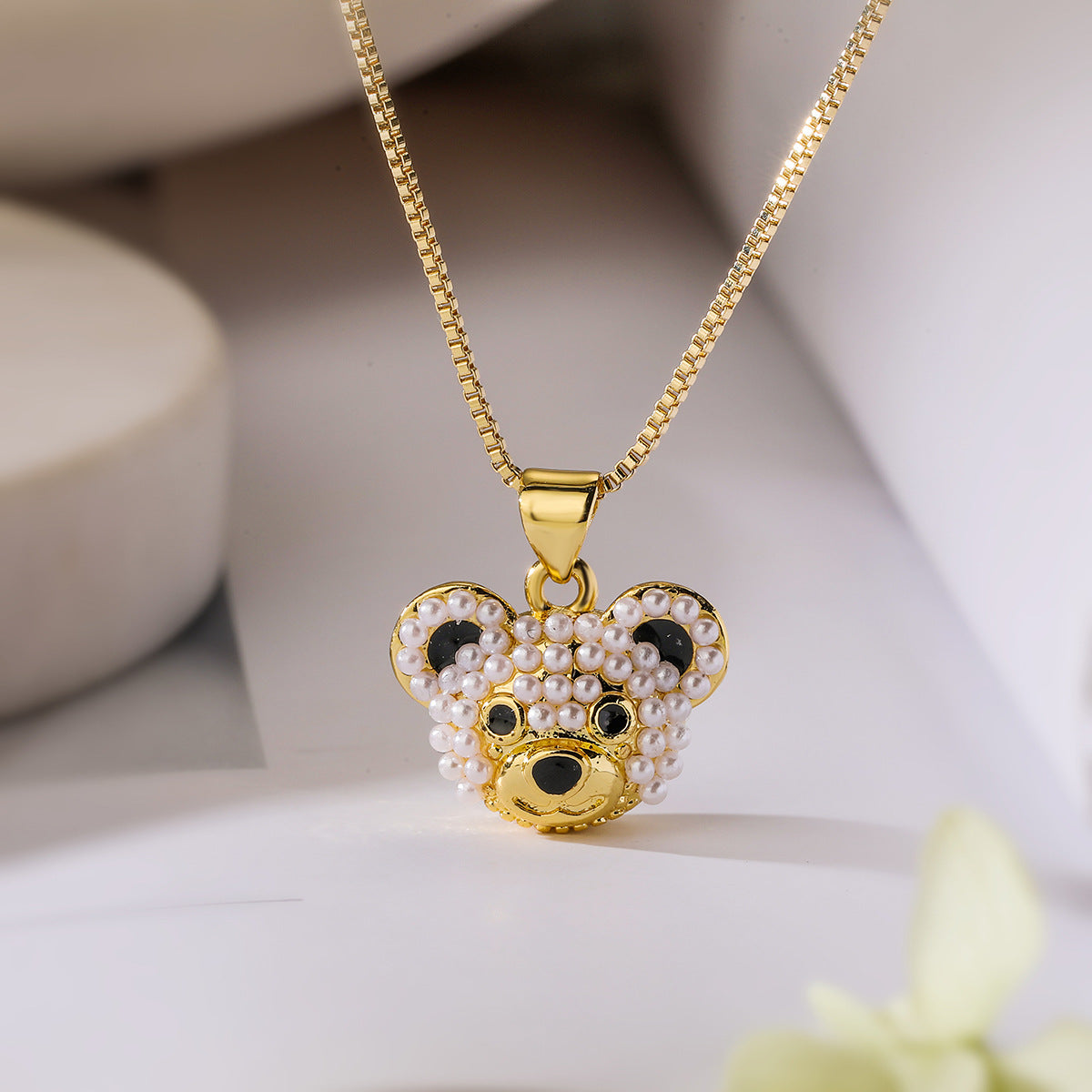 Minimalist Bear-Shaped Copper Necklace with Real Gold Plating and Zircon Inlay for Women