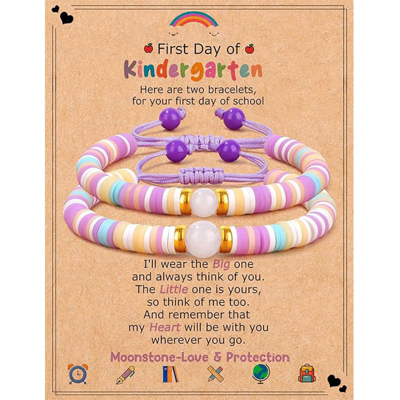 Sweet Geometric Heart Round Resin Braided Bracelet Set for Girls