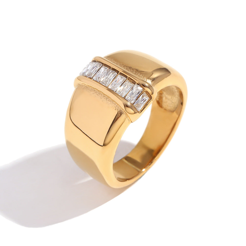 Anello geometrico minimalista da donna in acciaio inossidabile placcato oro 18 carati