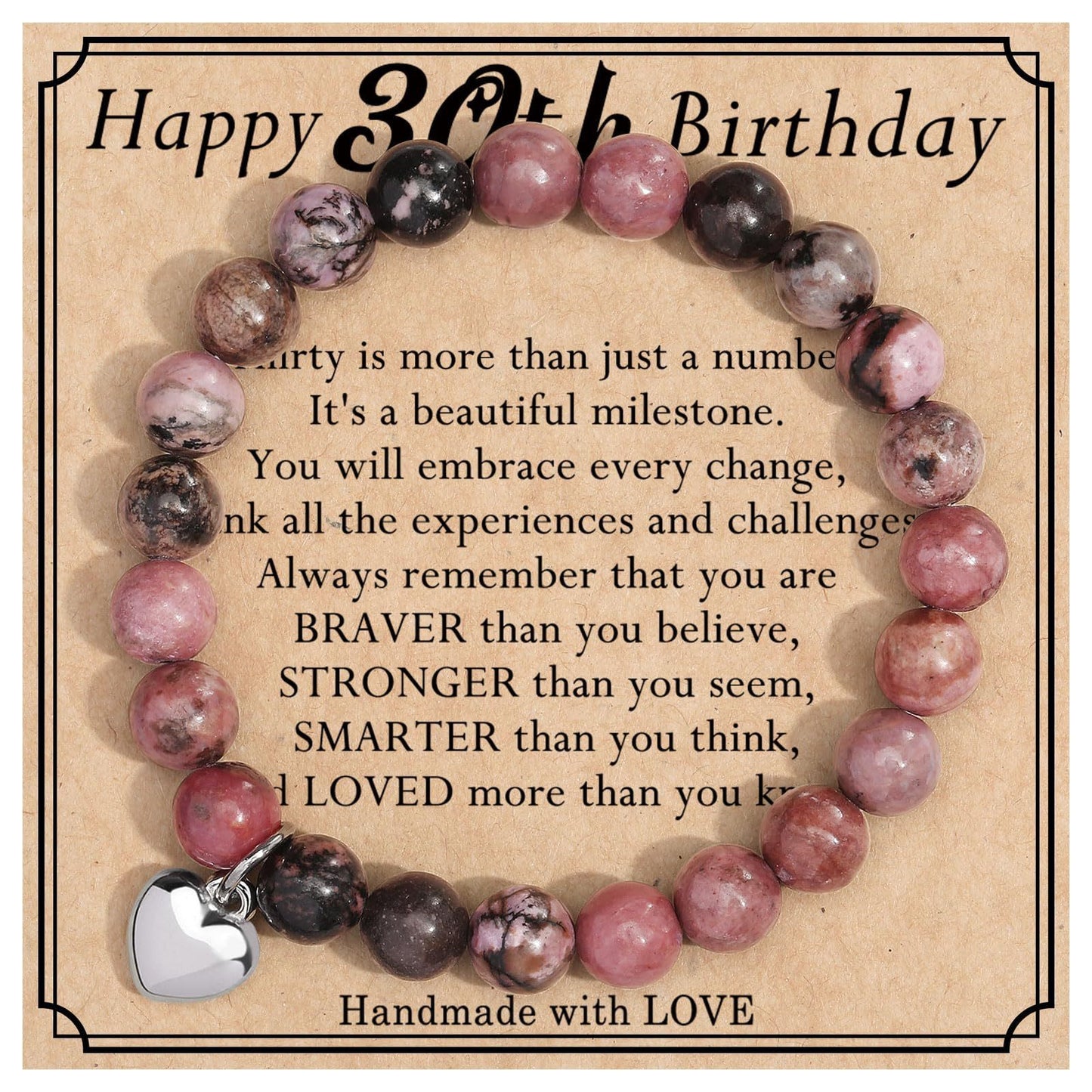 Geometric Heart Agate Beaded Bracelet for Women