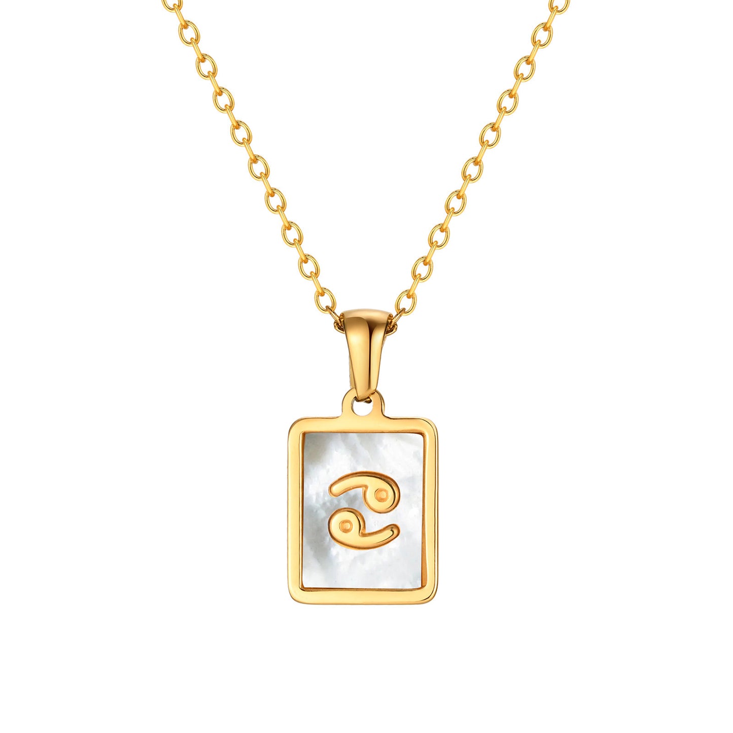 Collana con Pendente Guscio Zodiacale Minimalista da Donna in Acciaio al Titanio con Finitura Placcata su Catena a Croce